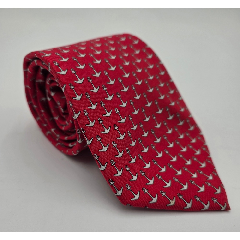 Vineyard Vines Custom‎ Collection Red Anchor Print Silk Necktie Men's Accessory